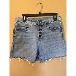 a.n.a. Women's Size 10 High Rise Midi Denim Shorts Button Fly Cut Off Shorts